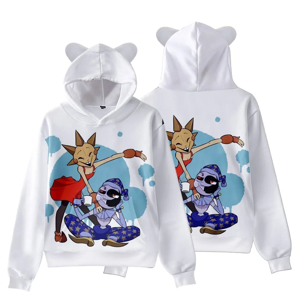 New FNAF Sundrop&Moondrop Pullover Kids Hoodie Sweatshirts Cat Ears Cartoon Sweatshirt Teens Boys Girls Cosplay Costume Hoodies