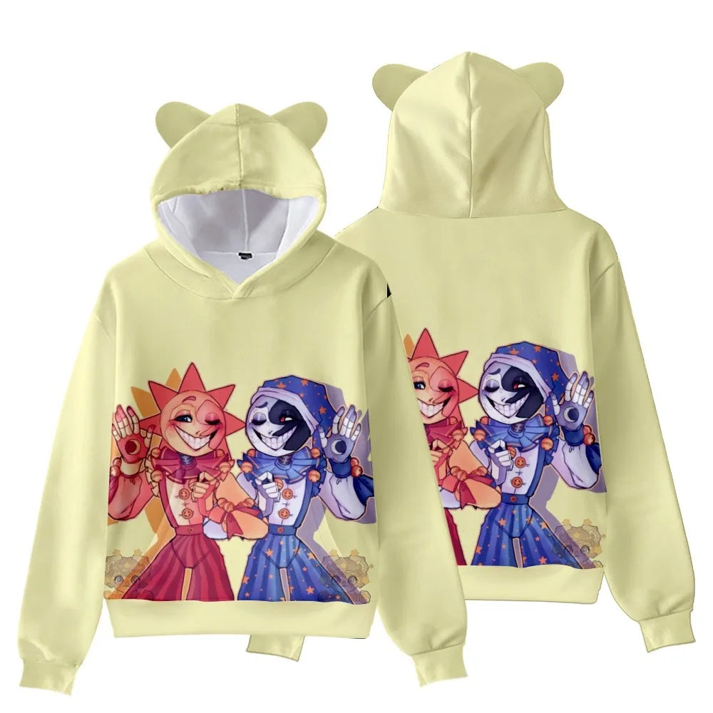 New FNAF Sundrop&Moondrop Pullover Kids Hoodie Sweatshirts Cat Ears Cartoon Sweatshirt Teens Boys Girls Cosplay Costume Hoodies