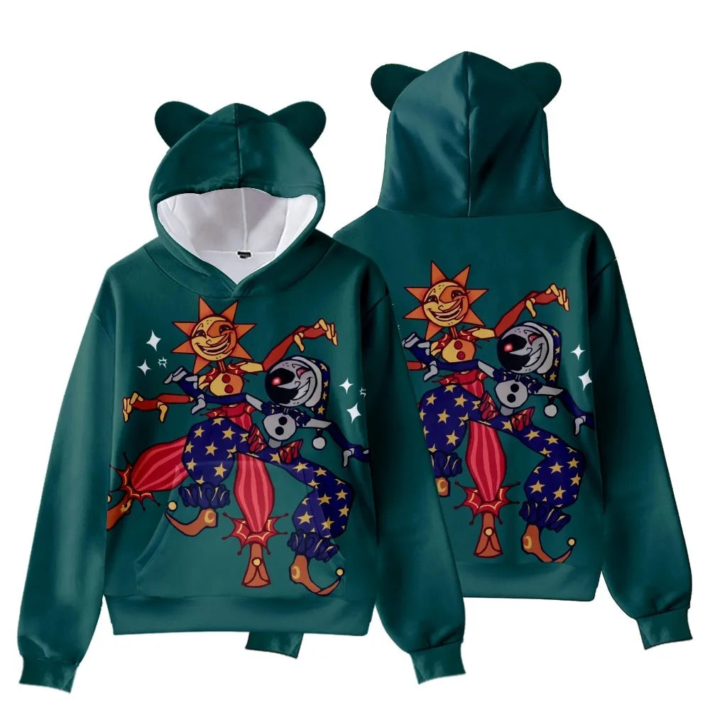 New FNAF Sundrop&Moondrop Pullover Kids Hoodie Sweatshirts Cat Ears Cartoon Sweatshirt Teens Boys Girls Cosplay Costume Hoodies