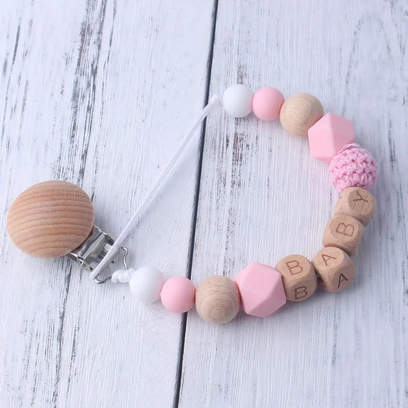 New Handmade Beech Pacifier Clips Holder Chain Silicone Beads Pacifier Chains Baby Teether Teething Chain Gift