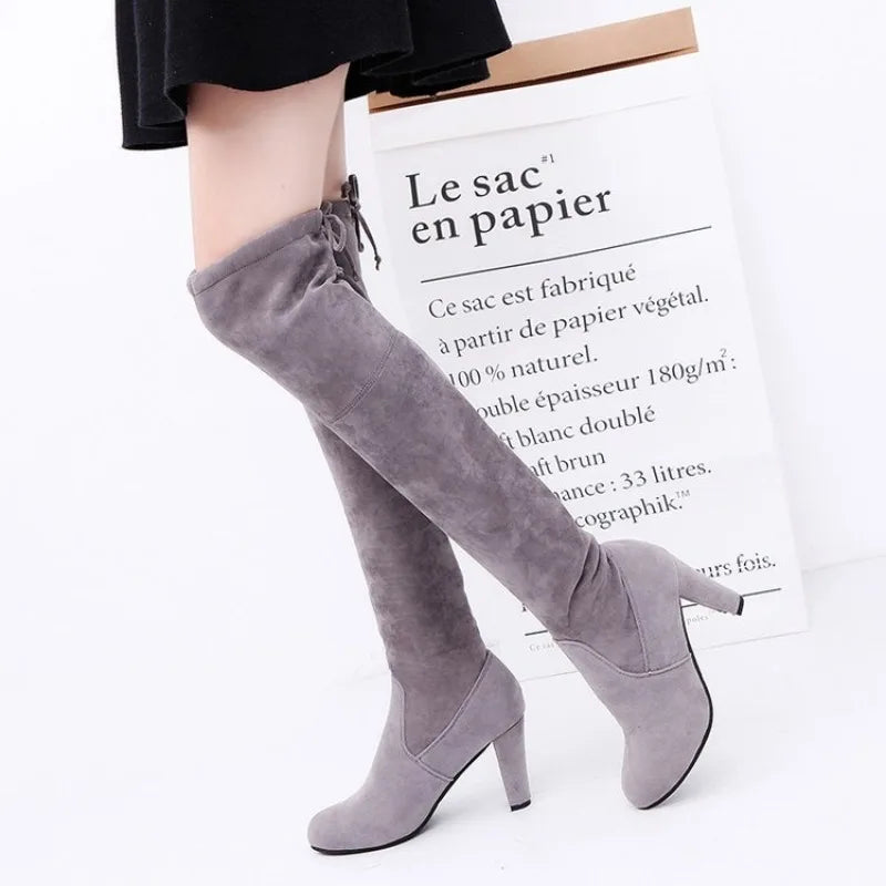 New High Boots Over The Knee Boots Abrasive Leather Thick Heels High Boots Large Size High Boots Women's Shoes