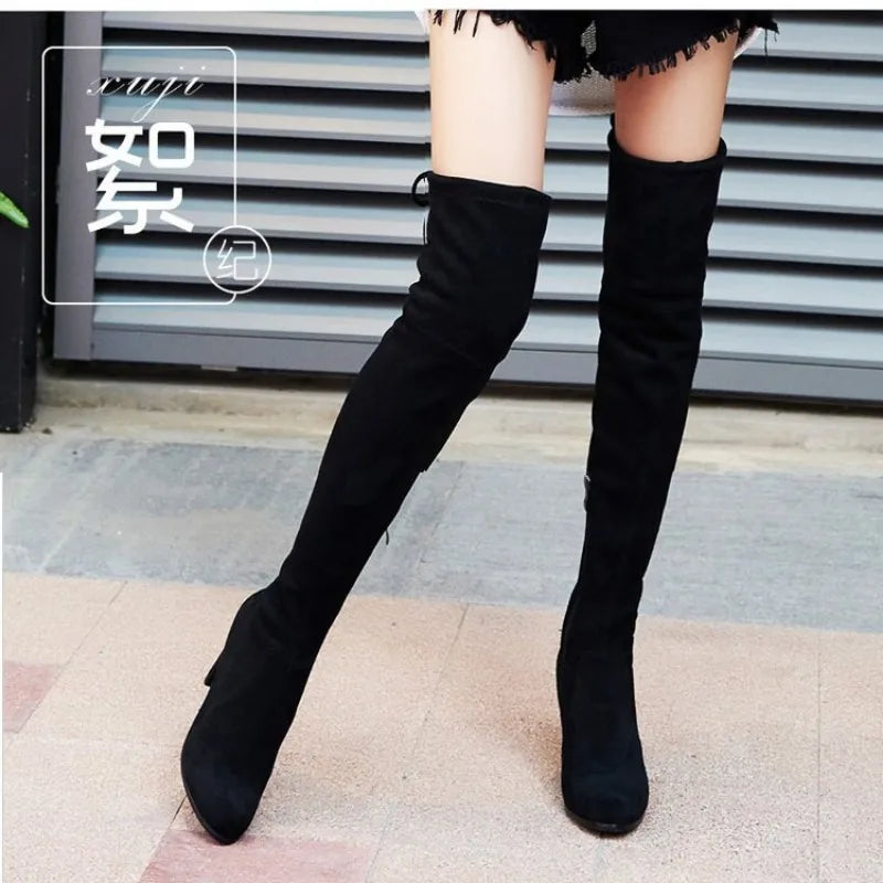 New High Boots Over The Knee Boots Abrasive Leather Thick Heels High Boots Large Size High Boots Women's Shoes