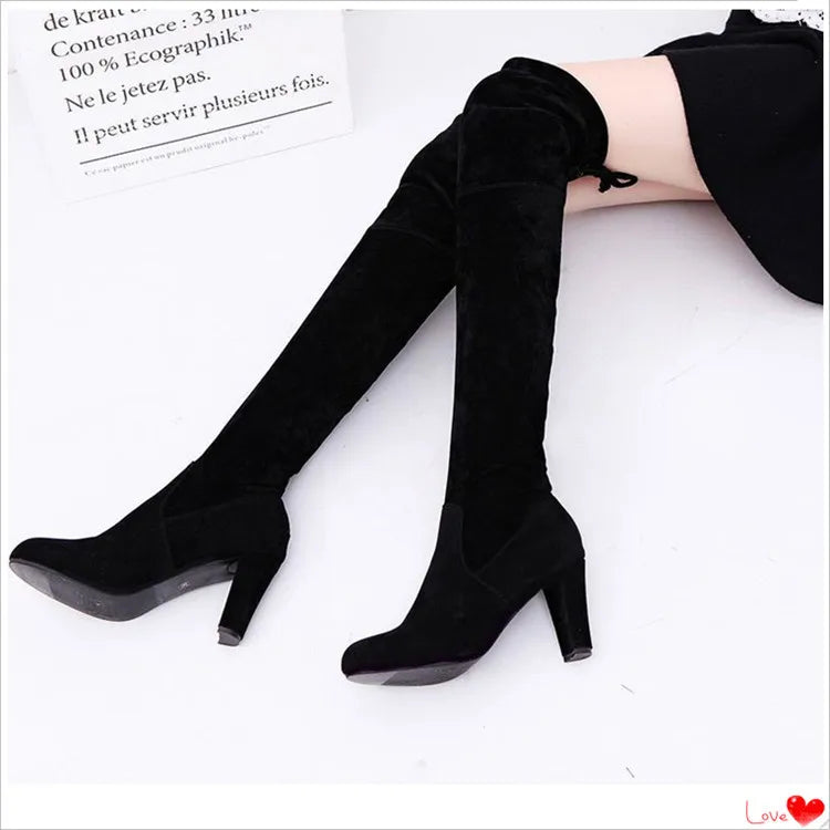 New High Boots Over The Knee Boots Abrasive Leather Thick Heels High Boots Large Size High Boots Women's Shoes