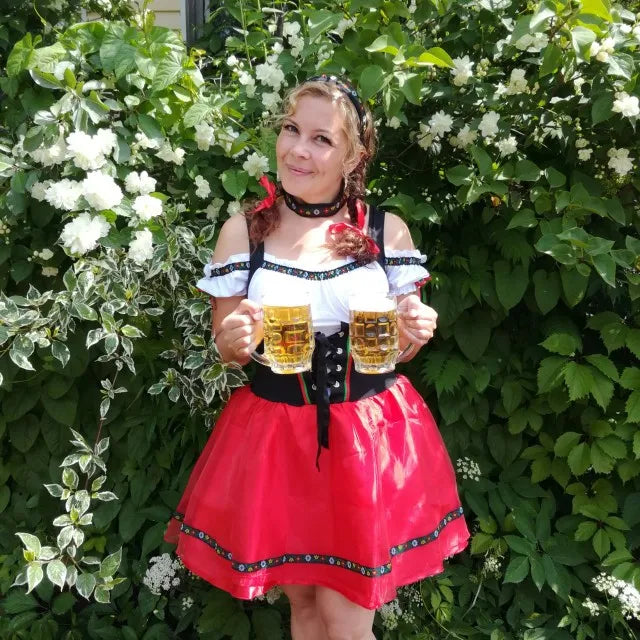 New High Quality German Beer Maid Costume Women Oktoberfest Dirndl Dress Adult Halloween Party Outfit