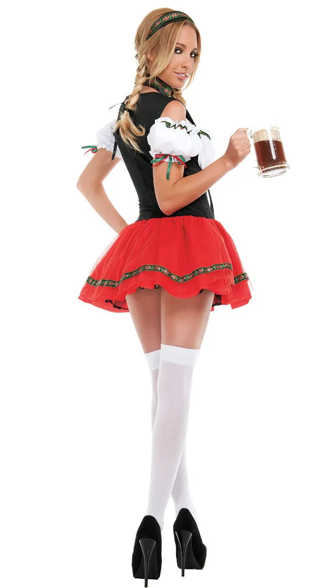 New High Quality German Beer Maid Costume Women Oktoberfest Dirndl Dress Adult Halloween Party Outfit