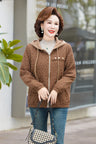 New Hooded Casual Coat Women's High End Mother's Jacket Autumn And Winter Fleece Warm Outwear With Short Zipper Basic Coat