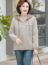 New Hooded Casual Coat Women's High End Mother's Jacket Autumn And Winter Fleece Warm Outwear With Short Zipper Basic Coat