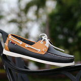 New Leather Men Casual Shoes Fashion Docksides Boat Shoes England Men's Flats Lace Up Men Loafers Breathable Handmade Moccasins