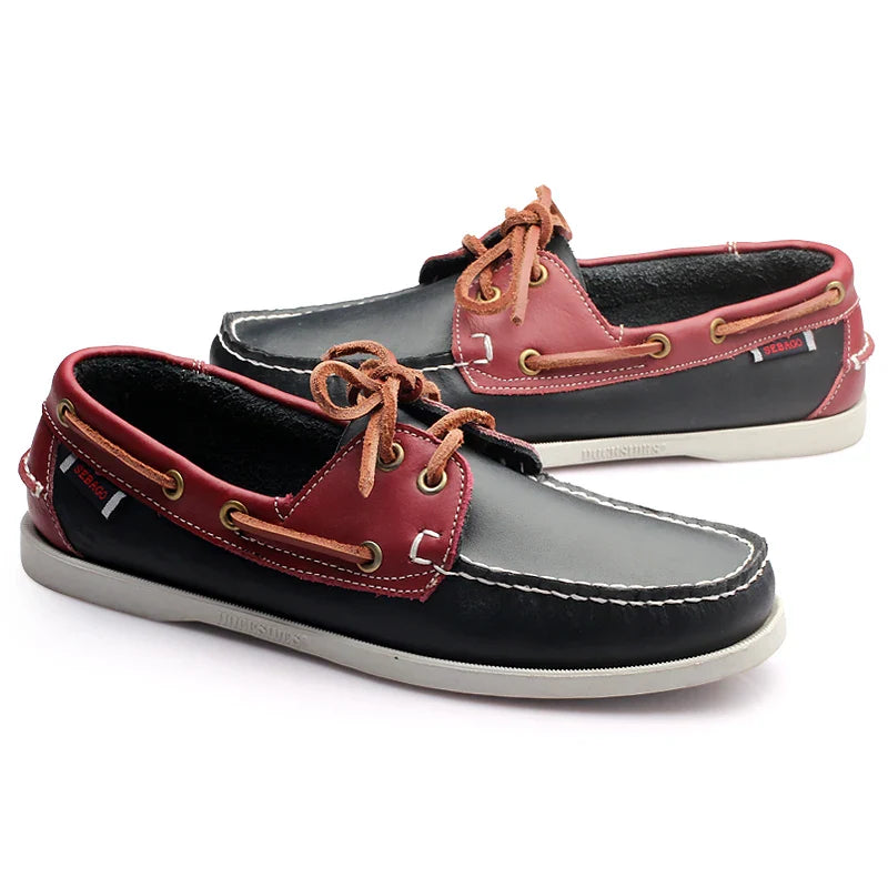 New Leather Men Casual Shoes Fashion Docksides Boat Shoes England Men's Flats Lace Up Men Loafers Breathable Handmade Moccasins