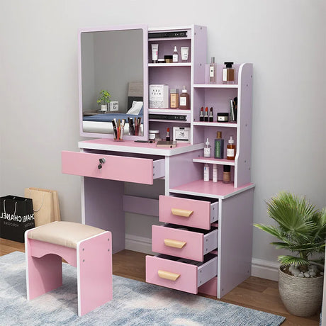 New Modern Dressing Table Cabinet Dressing Cabinet Apartment white desk Bedroom Vanity Desk with Light Mirror dresser Pink table