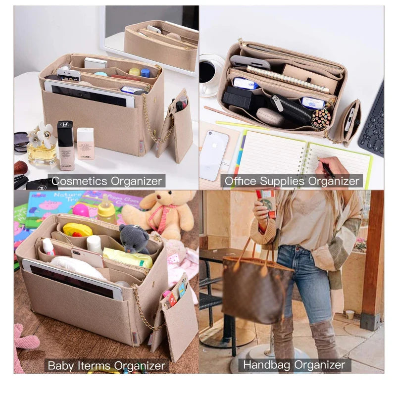 New Popular Women's Cosmetic Bag Felt Cloth Insert Bag For Handbag Organizer (W/Detachable Zip Pocket) Fits Neverfull Speedy