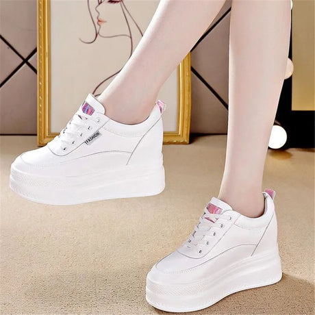 New Spring Autumn White Hidden Wedge Heels Casual Shoes Woman 9CM Platform Shoes Elevator High-heels Walking Sneakers Women 2023