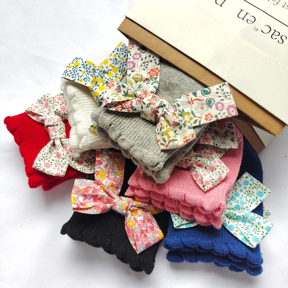 New Toddler Girls Knee High Socks Flower Bows Cute Baby Long Tube Socken Breathable Soft Children Leg Warmer Kids Casual Sock