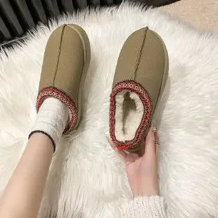 New Winter Fashion Women Snow Warm Suede Leather Lazy Loafers Boots Shoes Woman Lady Female Flat Bottine Botas Boots Mules 2024