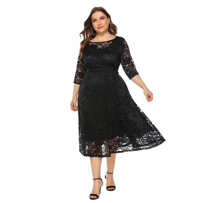 New Women Lace Plus Size Medium Length Evening Dress Elegant Unique Casual High Waist Attire Wedding Party Dresses Lady Clothing