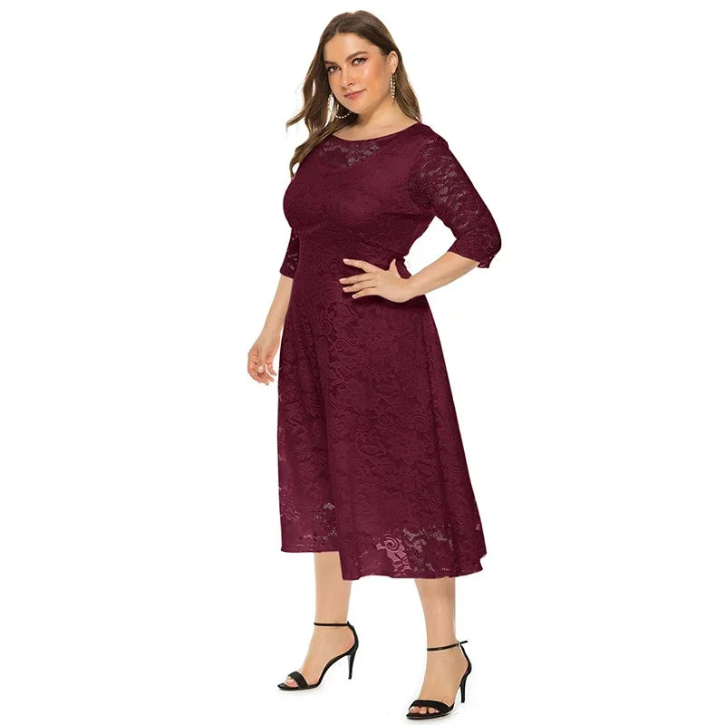 New Women Lace Plus Size Medium Length Evening Dress Elegant Unique Casual High Waist Attire Wedding Party Dresses Lady Clothing