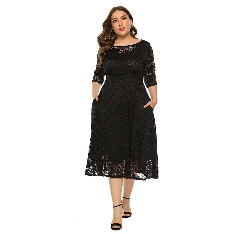 New Women Lace Plus Size Medium Length Evening Dress Elegant Unique Casual High Waist Attire Wedding Party Dresses Lady Clothing