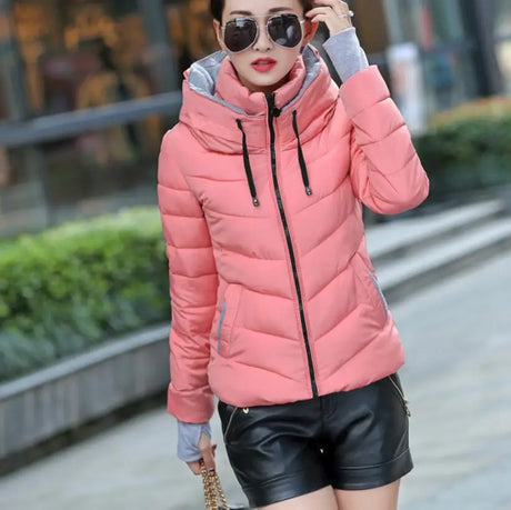 New women's cotton coat short outwear Standing collar zipper Jacket Drawstring slim  multicolor winter small tops warm handguard