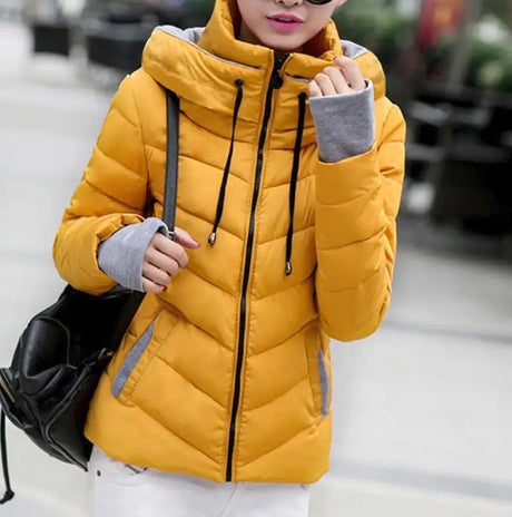 New women's cotton coat short outwear Standing collar zipper Jacket Drawstring slim  multicolor winter small tops warm handguard