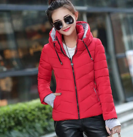 New women's cotton coat short outwear Standing collar zipper Jacket Drawstring slim  multicolor winter small tops warm handguard
