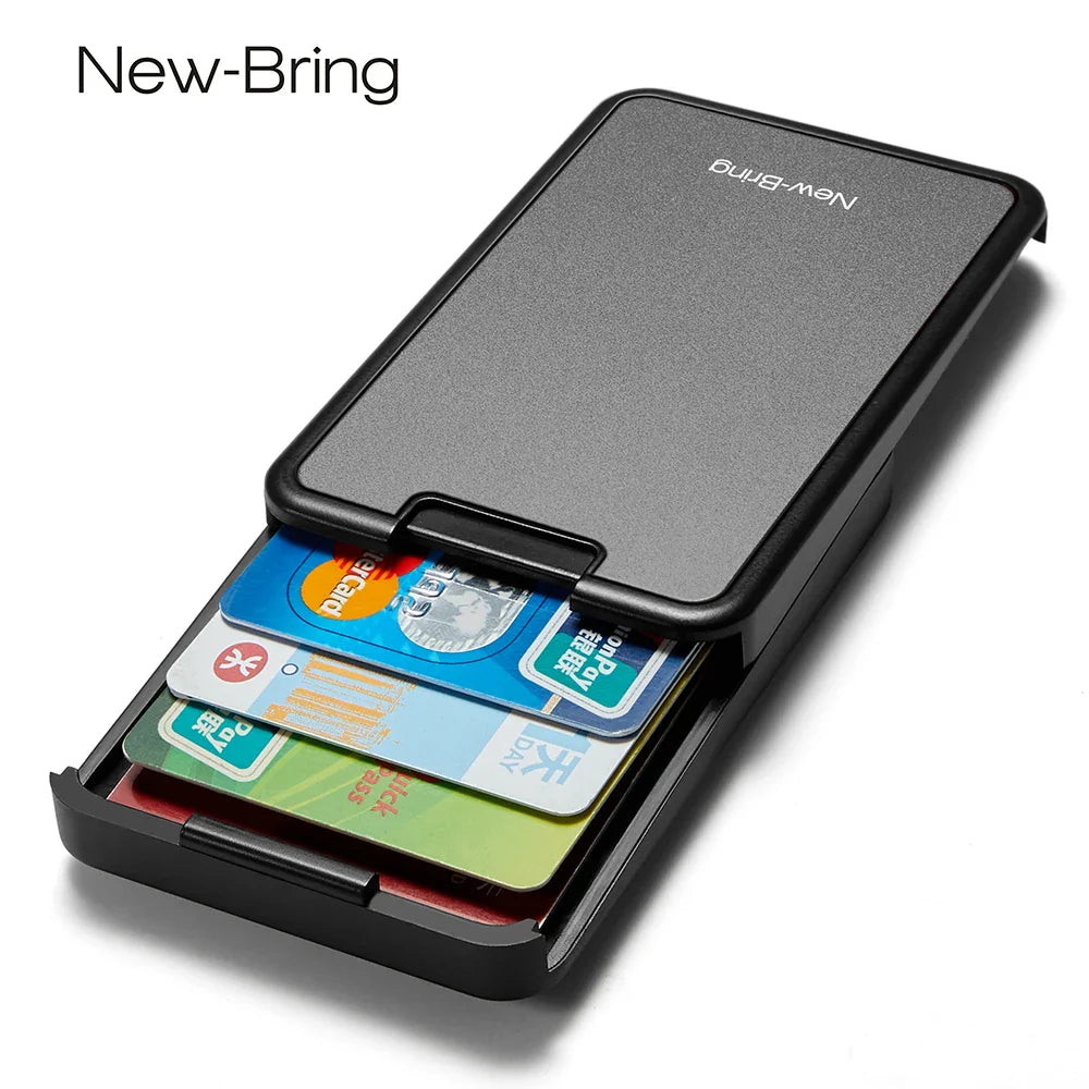 NewBring Card Holder  RFID Blocking  Sliding Wallet Card Holder Plastic Card Money Purse Carbon Fiber For Men Women Male Female