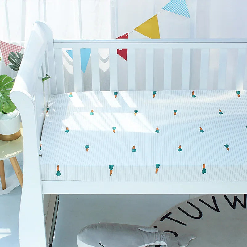 Newborn Baby Cot Fitted Sheet With Elastic Cotton Cartoon Printing Crib Bed Sheet Child Matress Cover Case Bed Protector