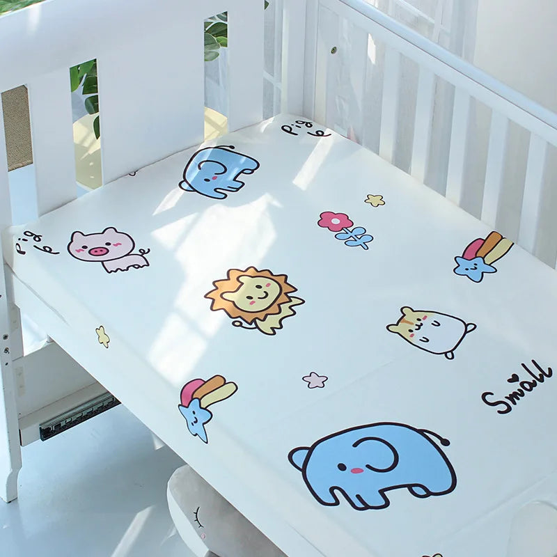 Newborn Baby Cot Fitted Sheet With Elastic Cotton Cartoon Printing Crib Bed Sheet Child Matress Cover Case Bed Protector