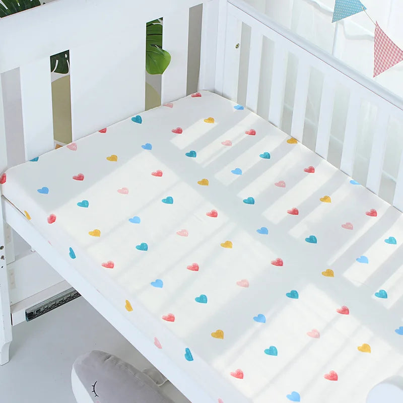 Newborn Baby Cot Fitted Sheet With Elastic Cotton Cartoon Printing Crib Bed Sheet Child Matress Cover Case Bed Protector