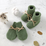 Newborn Baby Shoes + Gloves Set Knit Infant Girl Boy Boots Mitten Fashion Solid 2PC Toddler Kid Slip-On Bed Shoes Handmade 0-18M