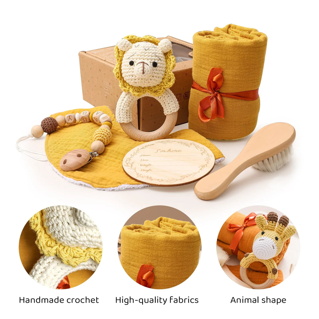 Newborn Baby Towel Bath Sets Gift Boxs Muslin Squares Cotton Blanket Bath Brushes Shower Animal Rattle Pacifier Chain Baby Items