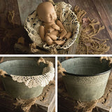 Newborn Photography Prop Photography Baby Props Photo Props Baby Studio Accessori Retro Pattern Iron Bucket for Newborn Shoot