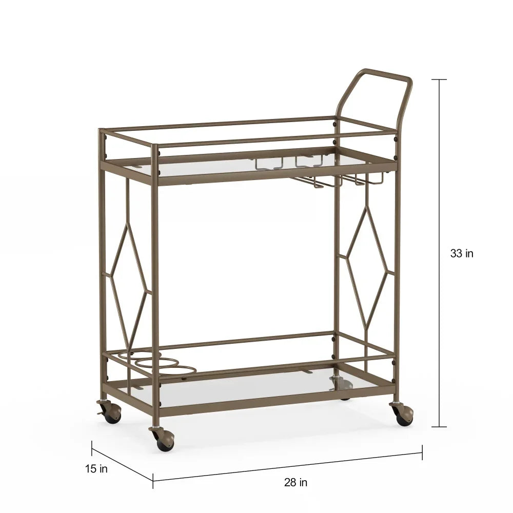 Nicola Metal Bar Cart, Golden Bronze Kitchen Island  Tea Trolley   Furniture  Storage   Utility