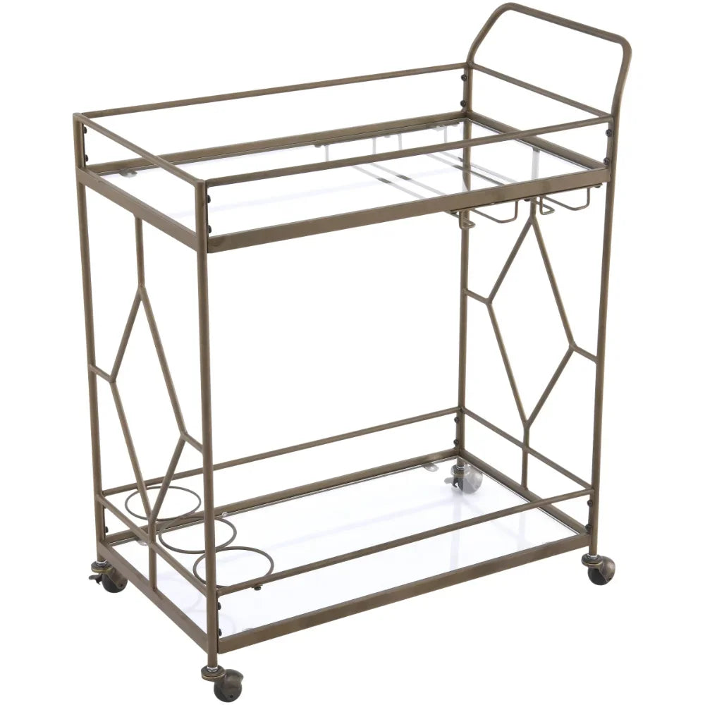 Nicola Metal Bar Cart, Golden Bronze Kitchen Island  Tea Trolley   Furniture  Storage   Utility