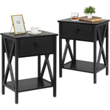 Nightstand, Modern Bedside End Table Set of 2, Night Stand with Drawer and Storage Shelf for Living Room Bedroom