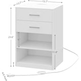 Nightstand with Charging Station, 2 Drawers Bedside Table with USB Port and Outlets,  Storage Shelves with Sliding Drawer