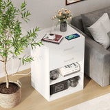 Nightstand with Charging Station, 2 Drawers Bedside Table with USB Port and Outlets,  Storage Shelves with Sliding Drawer