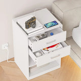 Nightstand with Charging Station, 2 Drawers Bedside Table with USB Port and Outlets,  Storage Shelves with Sliding Drawer