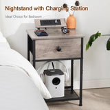 Nightstands Set of 2, Small Night Stands with Charging Station, End Side Tables with USB Ports & Outlets, Slim Bedside Table