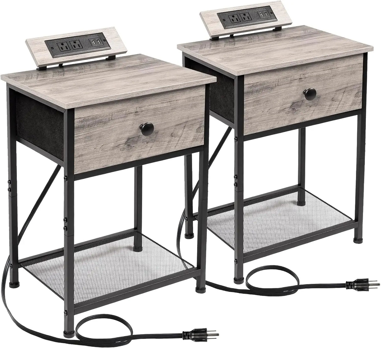 Nightstands Set of 2, Small Night Stands with Charging Station, End Side Tables with USB Ports & Outlets, Slim Bedside Table