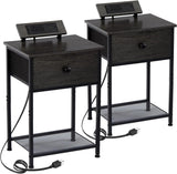 Nightstands Set of 2, Small Night Stands with Charging Station, End Side Tables with USB Ports & Outlets, Slim Bedside Table