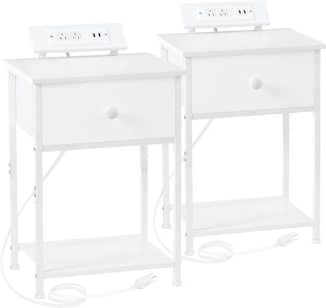 Nightstands Set of 2, Small Night Stands with Charging Station, End Side Tables with USB Ports & Outlets, Slim Bedside Table