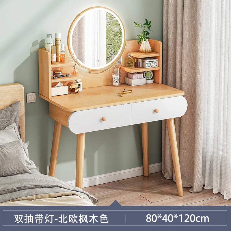 Nordic Dressing Table with Makeup Mirror Simple Bedroom Makeup Table One Piece Table Rental Room Dressing Table Home Dressers