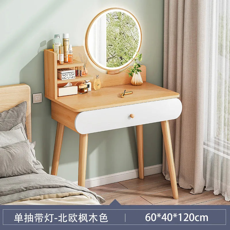 Nordic Dressing Table with Makeup Mirror Simple Bedroom Makeup Table One Piece Table Rental Room Dressing Table Home Dressers