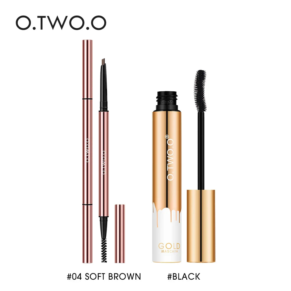 O.TWO.O Mascara Eyebrow Pencil Makeup Set Waterproof Long-lasting Black Mascara Ultra Skinny Brow Pencil 2pcs Cosmetics Full Set