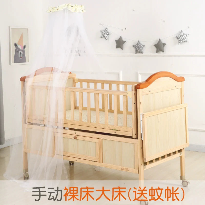 Baby Crib Electric Bassinet Solid Wood Paint-Free Automatic Shaking Babies' Bed Multi-Functional Newborn Children's Bed Patchwork Large Bed