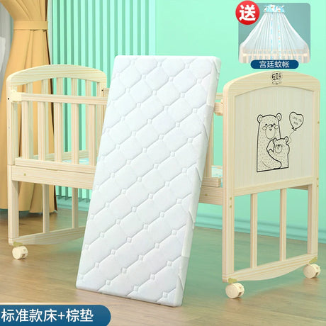 Yubele Crib Solid Wood Unpainted Babies' Bed Children's Bed Newborn Small Bed Patchwork Big Bed Baby Bassinet