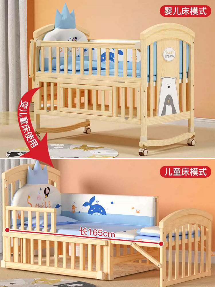 Nanjiren Crib Solid Wood Paint-Free Multifunctional Baby BB Bassinet Removable Newborn Baby Child Patchwork Bed