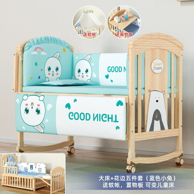 Nanjiren Crib Solid Wood Paint-Free Multifunctional Baby BB Bassinet Removable Newborn Baby Child Patchwork Bed