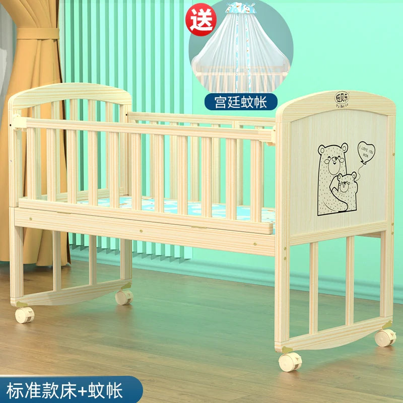 Yubele Crib Solid Wood Unpainted Babies' Bed Children's Bed Newborn Small Bed Patchwork Big Bed Baby Bassinet