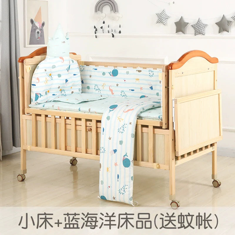 Baby Crib Electric Bassinet Solid Wood Paint-Free Automatic Shaking Babies' Bed Multi-Functional Newborn Children's Bed Patchwork Large Bed